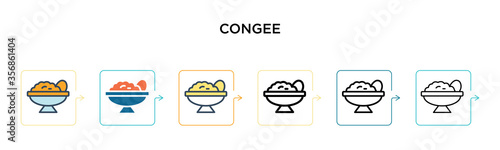 Congee vector icon in 6 different modern styles. Black, two colored congee icons designed in filled, outline, line and stroke style. Vector illustration can be used for web, mobile, ui