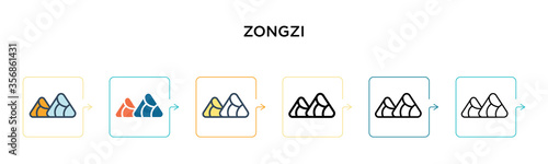 Zongzi vector icon in 6 different modern styles. Black, two colored zongzi icons designed in filled, outline, line and stroke style. Vector illustration can be used for web, mobile, ui