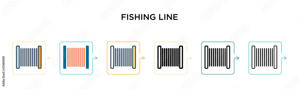 Fishing line vector icon in 6 different modern styles. Black, two colored fishing line icons designed in filled, outline, line and stroke style. Vector illustration can be used for web, mobile, ui Fishing line vector icon in 6 different modern styles. Black, two colored fishing line icons designed in filled, outline, line and stroke style. Vector illustration can be used for web, mobile, ui