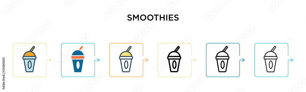 Smoothies vector icon in 6 different modern styles. Black, two colored smoothies icons designed in filled, outline, line and stroke style. Vector illustration can be used for web, mobile, ui Smoothies vector icon in 6 different modern styles. Black, two colored smoothies icons designed in filled, outline, line and stroke style. Vector illustration can be used for web, mobile, ui