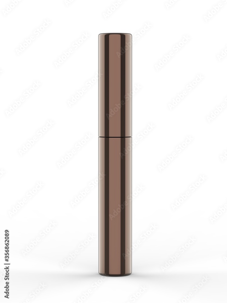 Blank Eyeliner mascara tube with box mockup isolated on white background front view. 3d render illustration. Blank Eyeliner mascara tube with box mockup isolated on white background front view. 3d render illustration.
