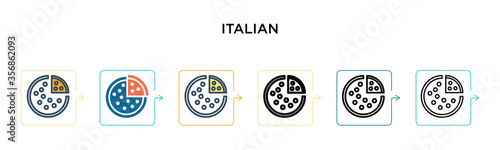 Italian vector icon in 6 different modern styles. Black, two colored italian icons designed in filled, outline, line and stroke style. Vector illustration can be used for web, mobile, ui