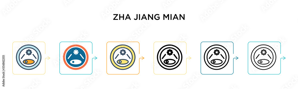 Zha jiang mian vector icon in 6 different modern styles. Black, two ...