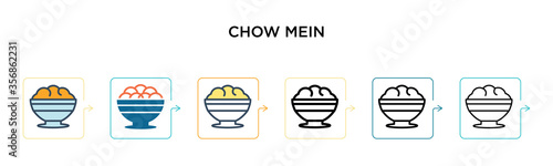 Chow mein vector icon in 6 different modern styles. Black, two colored chow mein icons designed in filled, outline, line and stroke style. Vector illustration can be used for web, mobile, ui