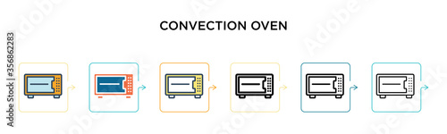 Convection oven vector icon in 6 different modern styles. Black, two colored convection oven icons designed in filled, outline, line and stroke style. Vector illustration can be used for web, mobile,