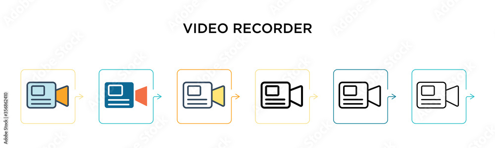 Video recorder vector icon in 6 different modern styles. Black, two colored video recorder icons designed in filled, outline, line and stroke style. Vector illustration can be used for web, mobile, ui Video recorder vector icon in 6 different modern styles. Black, two colored video recorder icons designed in filled, outline, line and stroke style. Vector illustration can be used for web, mobile, ui