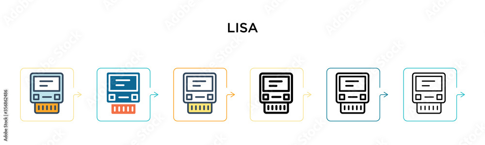 Lisa vector icon in 6 different modern styles. Black, two colored lisa icons designed in filled, outline, line and stroke style. Vector illustration can be used for web, mobile, ui Lisa vector icon in 6 different modern styles. Black, two colored lisa icons designed in filled, outline, line and stroke style. Vector illustration can be used for web, mobile, ui