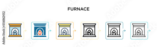 Furnace vector icon in 6 different modern styles. Black, two colored furnace icons designed in filled, outline, line and stroke style. Vector illustration can be used for web, mobile, ui
