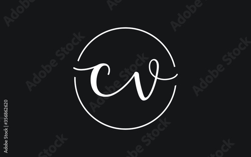 cv or vc Cursive Letter Initial Logo Design, Vector Template