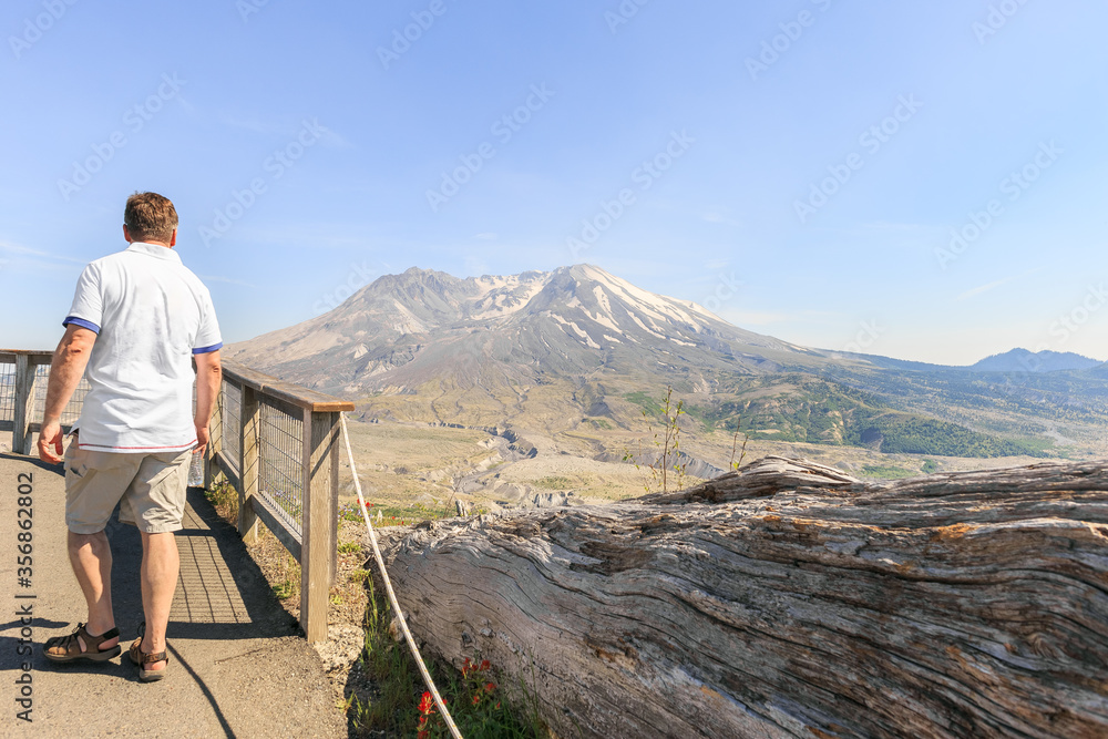 A man looking on Mt. St. Helens