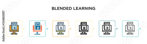 Blended learning vector icon in 6 different modern styles. Black, two colored blended learning icons designed in filled, outline, line and stroke style. Vector illustration can be used for web,