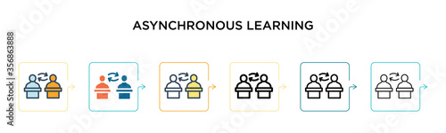 Asynchronous learning vector icon in 6 different modern styles. Black, two colored asynchronous learning icons designed in filled, outline, line and stroke style. Vector illustration can be used for