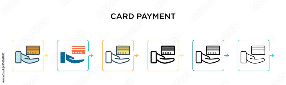 Card payment vector icon in 6 different modern styles. Black, two colored card payment icons designed in filled, outline, line and stroke style. Vector illustration can be used for web, mobile, ui Card payment vector icon in 6 different modern styles. Black, two colored card payment icons designed in filled, outline, line and stroke style. Vector illustration can be used for web, mobile, ui