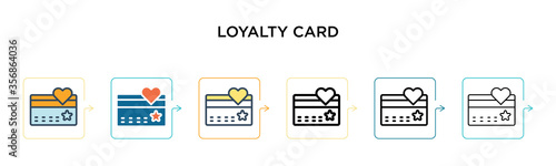 Loyalty card vector icon in 6 different modern styles. Black, two colored loyalty card icons designed in filled, outline, line and stroke style. Vector illustration can be used for web, mobile, ui