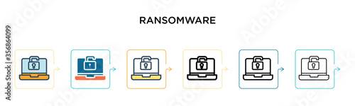 Ransomware vector icon in 6 different modern styles. Black, two colored ransomware icons designed in filled, outline, line and stroke style. Vector illustration can be used for web, mobile, ui