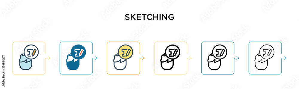 Sketching vector icon in 6 different modern styles. Black, two colored sketching icons designed in filled, outline, line and stroke style. Vector illustration can be used for web, mobile, ui