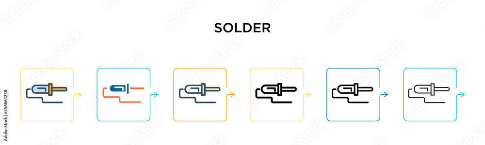 Solder vector icon in 6 different modern styles. Black, two colored solder icons designed in filled, outline, line and stroke style. Vector illustration can be used for web, mobile, ui Solder vector icon in 6 different modern styles. Black, two colored solder icons designed in filled, outline, line and stroke style. Vector illustration can be used for web, mobile, ui