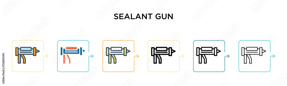 Sealant gun vector icon in 6 different modern styles. Black, two colored sealant gun icons designed in filled, outline, line and stroke style. Vector illustration can be used for web, mobile, ui