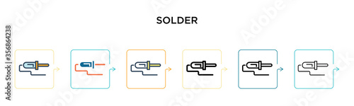 Solder vector icon in 6 different modern styles. Black, two colored solder icons designed in filled, outline, line and stroke style. Vector illustration can be used for web, mobile, ui