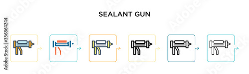 Sealant gun vector icon in 6 different modern styles. Black, two colored sealant gun icons designed in filled, outline, line and stroke style. Vector illustration can be used for web, mobile, ui