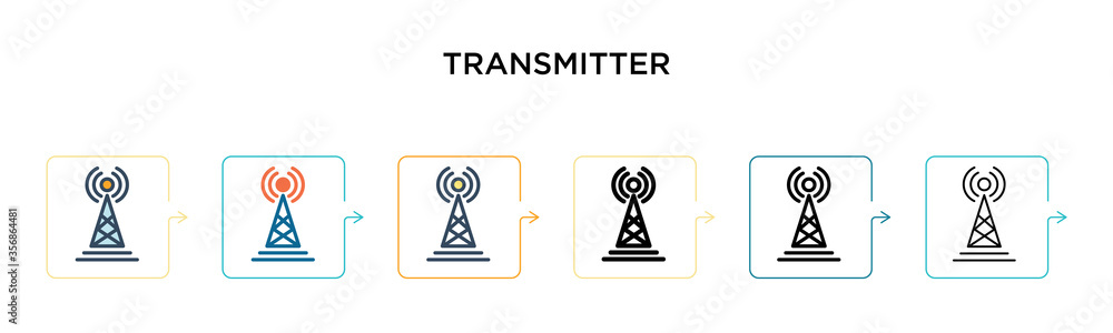 Transmitter vector icon in 6 different modern styles. Black, two colored transmitter icons designed in filled, outline, line and stroke style. Vector illustration can be used for web, mobile, ui Transmitter vector icon in 6 different modern styles. Black, two colored transmitter icons designed in filled, outline, line and stroke style. Vector illustration can be used for web, mobile, ui