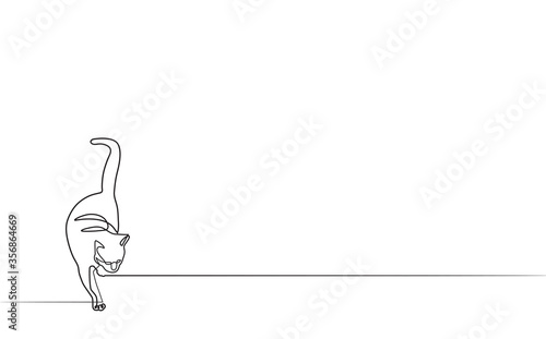 Cat. One Line Drawing. Minimalist Style. Vector Illustration.  Horizontal Background with space for text.