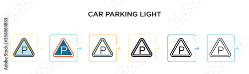 Car parking light vector icon in 6 different modern styles. Black, two colored car parking light icons designed in filled, outline, line and stroke style. Vector illustration can be used for web,