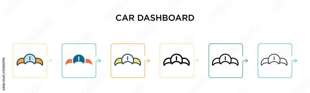 Car dashboard vector icon in 6 different modern styles. Black, two colored car dashboard icons designed in filled, outline, line and stroke style. Vector illustration can be used for web, mobile, ui Car dashboard vector icon in 6 different modern styles. Black, two colored car dashboard icons designed in filled, outline, line and stroke style. Vector illustration can be used for web, mobile, ui