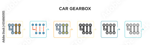 Car gearbox vector icon in 6 different modern styles. Black, two colored car gearbox icons designed in filled, outline, line and stroke style. Vector illustration can be used for web, mobile, ui