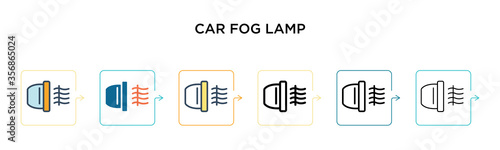Car fog lamp vector icon in 6 different modern styles. Black, two colored car fog lamp icons designed in filled, outline, line and stroke style. Vector illustration can be used for web, mobile, ui