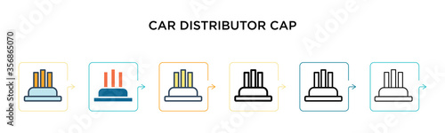 Car distributor cap vector icon in 6 different modern styles. Black, two colored car distributor cap icons designed in filled, outline, line and stroke style. Vector illustration can be used for web,