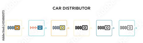 Car distributor vector icon in 6 different modern styles. Black, two colored car distributor icons designed in filled, outline, line and stroke style. Vector illustration can be used for web, mobile,