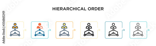 Hierarchical order vector icon in 6 different modern styles. Black, two colored hierarchical order icons designed in filled, outline, line and stroke style. Vector illustration can be used for web,