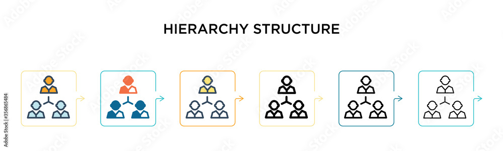 Hierarchy structure vector icon in 6 different modern styles. Black, two colored hierarchy structure icons designed in filled, outline, line and stroke style. Vector illustration can be used for web, Hierarchy structure vector icon in 6 different modern styles. Black, two colored hierarchy structure icons designed in filled, outline, line and stroke style. Vector illustration can be used for web,