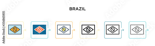 Brazil vector icon in 6 different modern styles. Black, two colored brazil icons designed in filled, outline, line and stroke style. Vector illustration can be used for web, mobile, ui