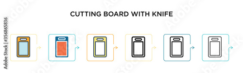 Cutting board with knife vector icon in 6 different modern styles. Black, two colored cutting board with knife icons designed in filled, outline, line and stroke style. Vector illustration can be used
