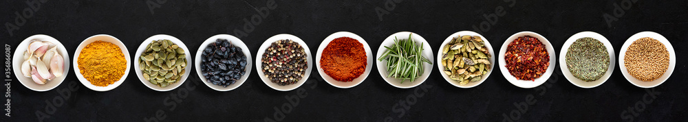pattern with spices for cooking - pepper, cinnamon, turmeric, bay leaf, herbs pattern with spices for cooking - pepper, cinnamon, turmeric, bay leaf, herbs