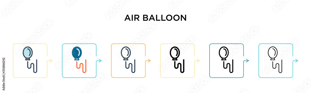Air balloon vector icon in 6 different modern styles. Black, two colored air balloon icons designed in filled, outline, line and stroke style. Vector illustration can be used for web, mobile, ui Air balloon vector icon in 6 different modern styles. Black, two colored air balloon icons designed in filled, outline, line and stroke style. Vector illustration can be used for web, mobile, ui