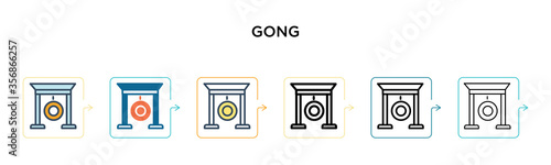 Gong vector icon in 6 different modern styles. Black, two colored gong icons designed in filled, outline, line and stroke style. Vector illustration can be used for web, mobile, ui