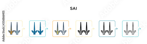 Sai vector icon in 6 different modern styles. Black, two colored sai icons designed in filled, outline, line and stroke style. Vector illustration can be used for web, mobile, ui photo