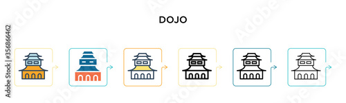 Dojo vector icon in 6 different modern styles. Black, two colored dojo icons designed in filled, outline, line and stroke style. Vector illustration can be used for web, mobile, ui
