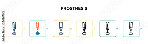 Prosthesis vector icon in 6 different modern styles. Black, two colored prosthesis icons designed in filled, outline, line and stroke style. Vector illustration can be used for web, mobile, ui