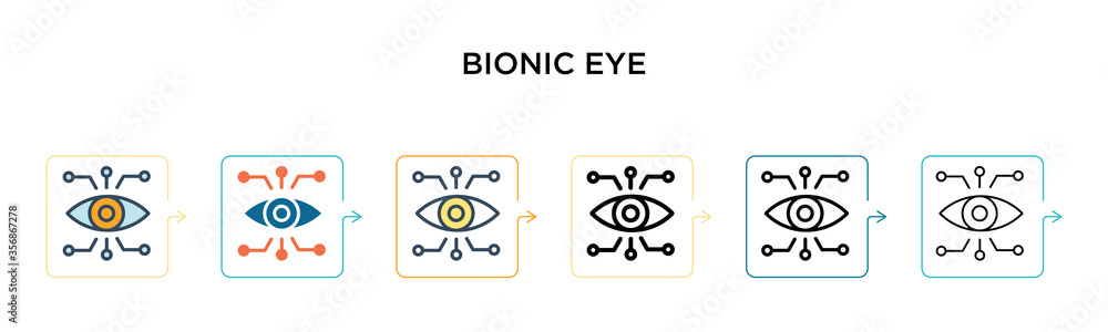 Bionic eye vector icon in 6 different modern styles. Black, two colored ...