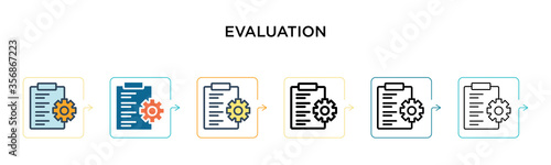 Evaluation vector icon in 6 different modern styles. Black, two colored evaluation icons designed in filled, outline, line and stroke style. Vector illustration can be used for web, mobile, ui
