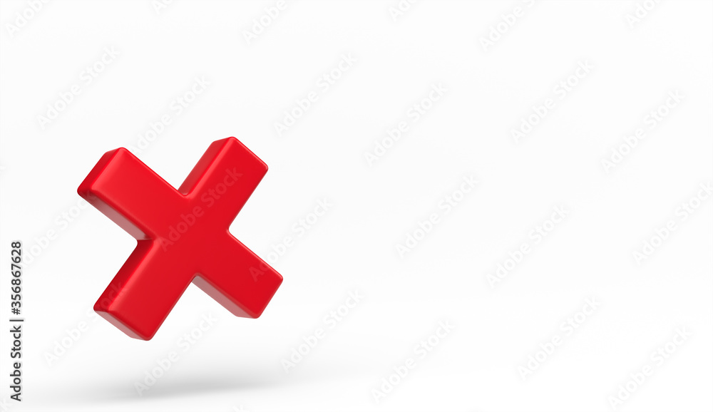 Wrong Cross Symbol Isolated. 3D rendering. Red cross - symbol of rejection, decline, delete sign. Letter - X. True or false icon 3D. Wrong Cross Symbol Isolated. 3D rendering. Red cross - symbol of rejection, decline, delete sign. Letter - X. True or false icon 3D.