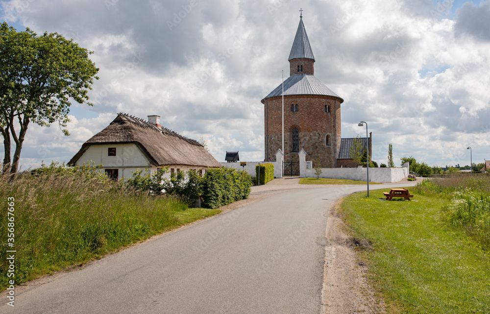 Old round church with blue sky and clouds Old round church with blue sky and clouds