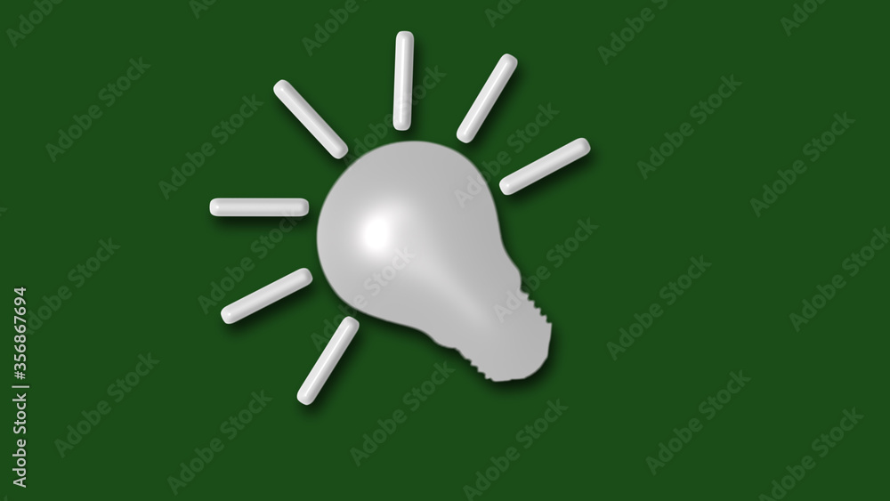 Amazing white color 3d bulb icon on green dark background Amazing white color 3d bulb icon on green dark background