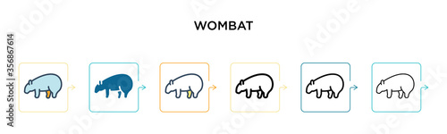Wombat vector icon in 6 different modern styles. Black, two colored wombat icons designed in filled, outline, line and stroke style. Vector illustration can be used for web, mobile, ui