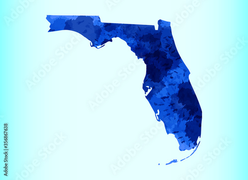 Blue Florida watercolor map vector illustration on light background using paint brush in paper page