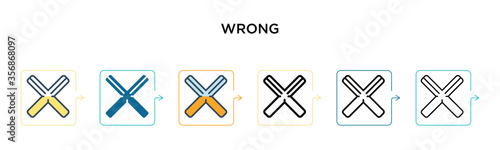 Wrong vector icon in 6 different modern styles. Black, two colored wrong icons designed in filled, outline, line and stroke style. Vector illustration can be used for web, mobile, ui